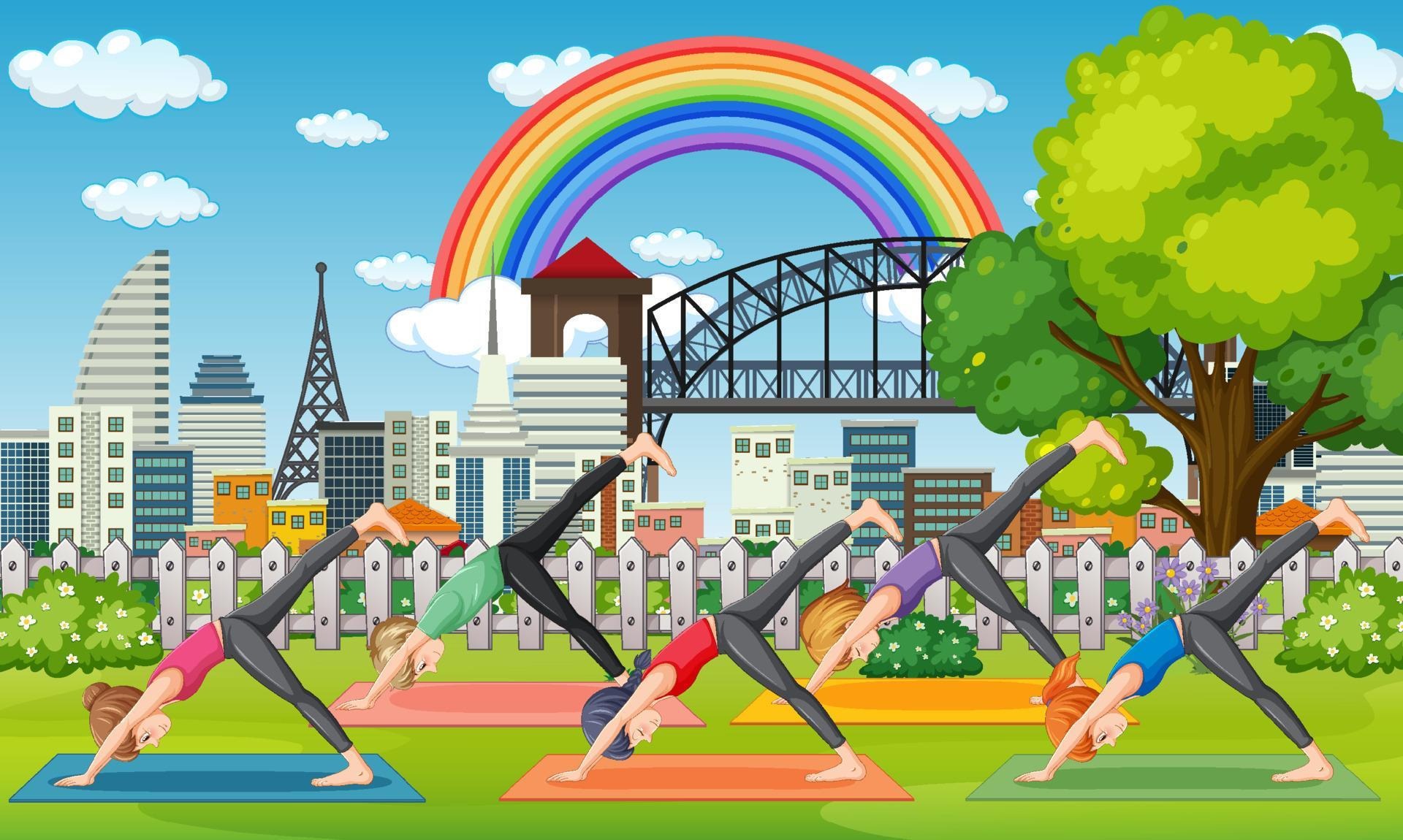 people-doing-yoga-at-park-free-vector